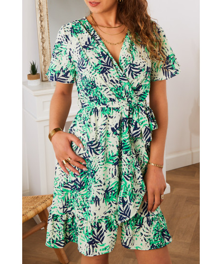 green dress with leaf pattern