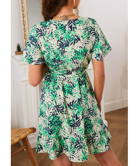 green dress with leaf pattern