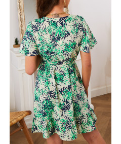 green dress with leaf pattern