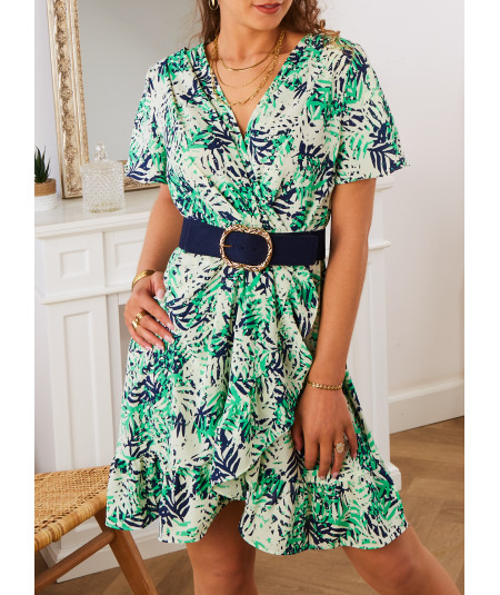 green dress with leaf pattern