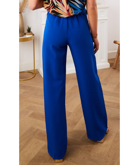 flowing trousers with electric blue belt