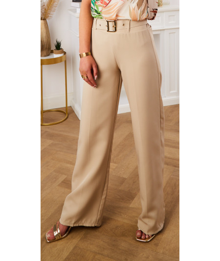 pantalon fluide tailleur ceinture beige