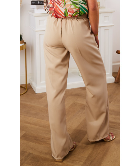 Pantalones fluidos con cinturilla beige