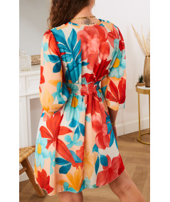 robe corset bleu imprimé fleuri orange