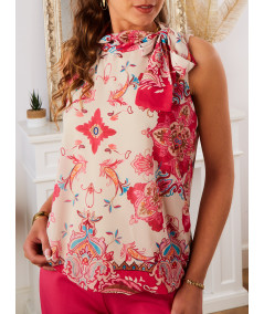 top cuello lavaliere rosa