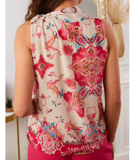top cuello lavaliere rosa