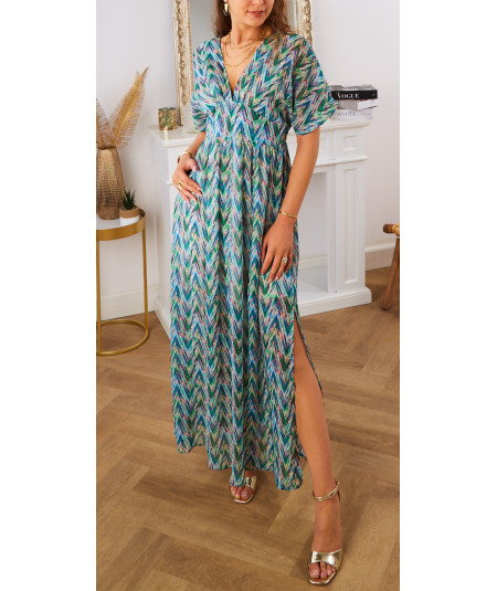 robe longue verte motif triangle