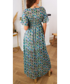 robe longue verte motif triangle