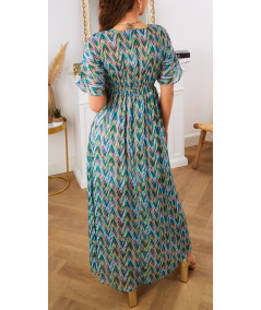 long green dress with triangle pattern