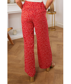 flowing trousers red floral white belt