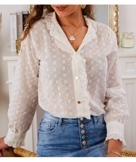 white openwork shirt with embroidery
