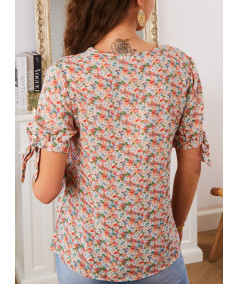 pink floral short sleeve blouse