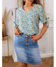 blue floral short sleeve blouse