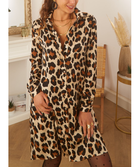 robe taupe léopard