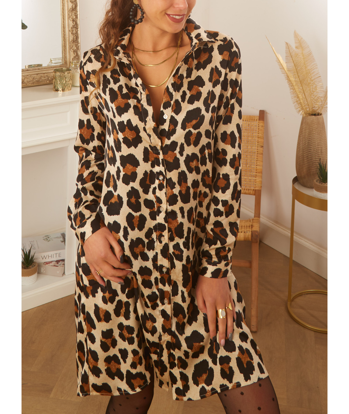 robe taupe léopard