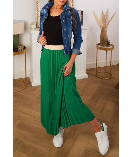 long green pleated skirt