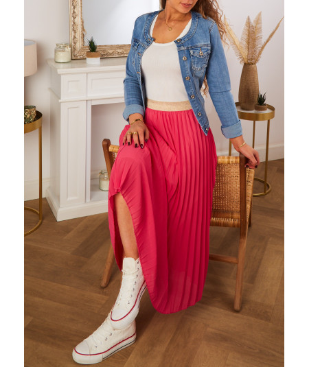 fushia pleated long skirt