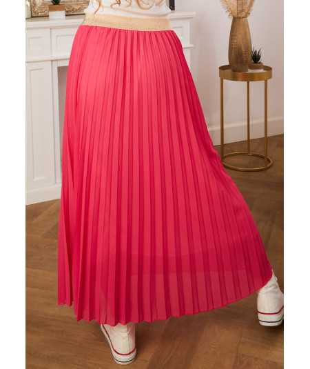 falda larga plisada rosa