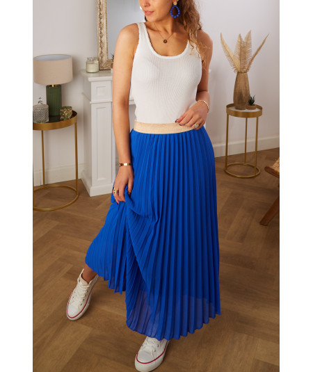 electric blue pleated long skirt