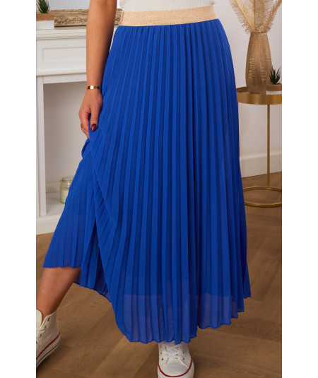 falda larga plisada azul eléctrico