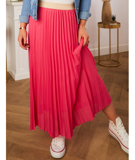 fushia pleated long skirt