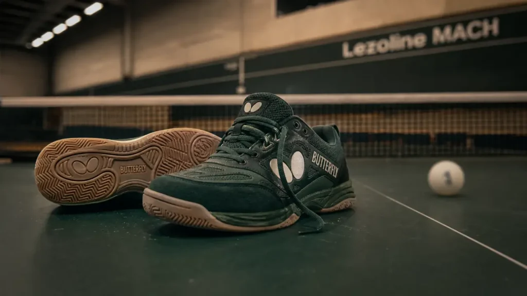 Chaussures Butterfly pour le tennis de table : adhérence indoor, pointures 36 à 47 et Lezoline MACH