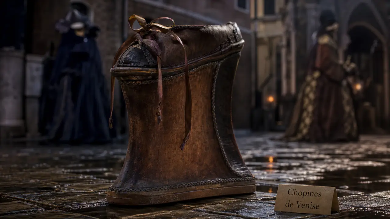 Chopine chaussure de Venise, hauteur jusqu’à 60 cm, robe protégée