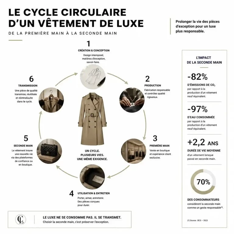 Infographie sur le cycle de vie circulaire de la mode seconde main Claudie Pierlot