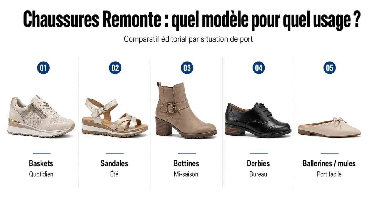 Comparatif des modèles de chaussures Remonte femme selon l’usage