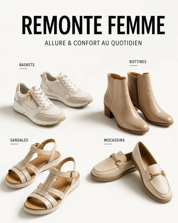 Chaussures Remonte femme en sélection éditoriale avec baskets, bottines, sandales et mocassins
