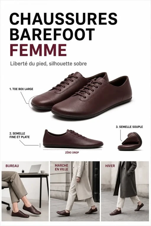 Chaussures barefoot femme : visuel des critères clés et des usages au quotidien et selon la saison