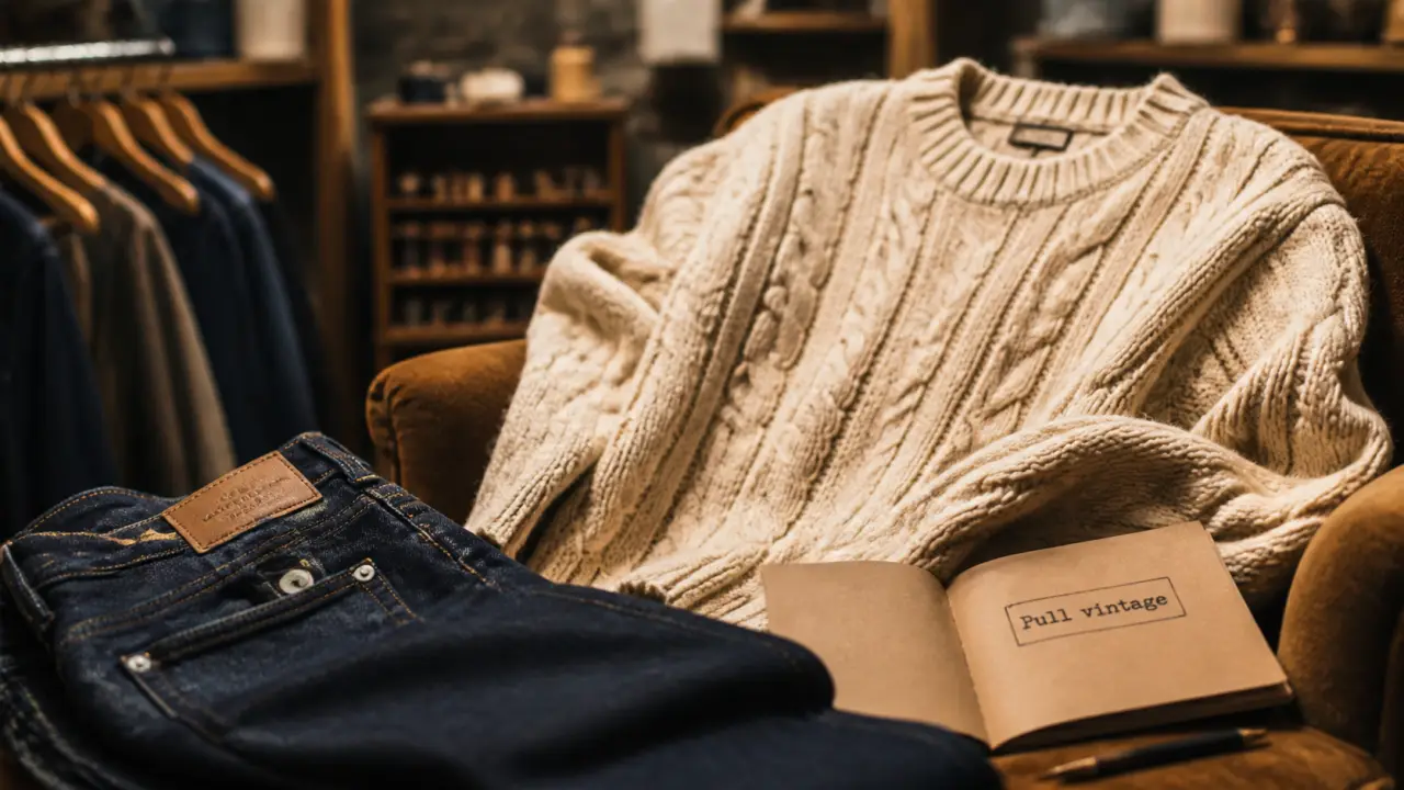 Pull vintage en maille torsadée, col rond