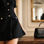 Robe Maje femme noire en tweed, vue buste et jambes