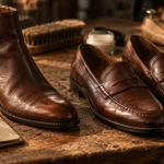 Chaussures cuir femme : bottine et mocassins en cuir, texture détaillée