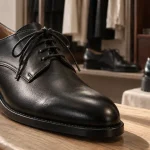 Chaussures derby pour femme en cuir noir, gros plan
