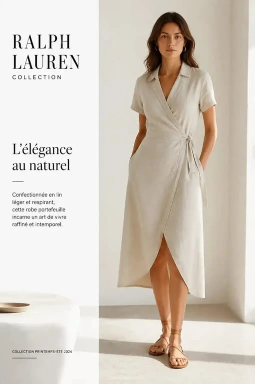 Robe Ralph Lauren femme portefeuille en lin portée en pied