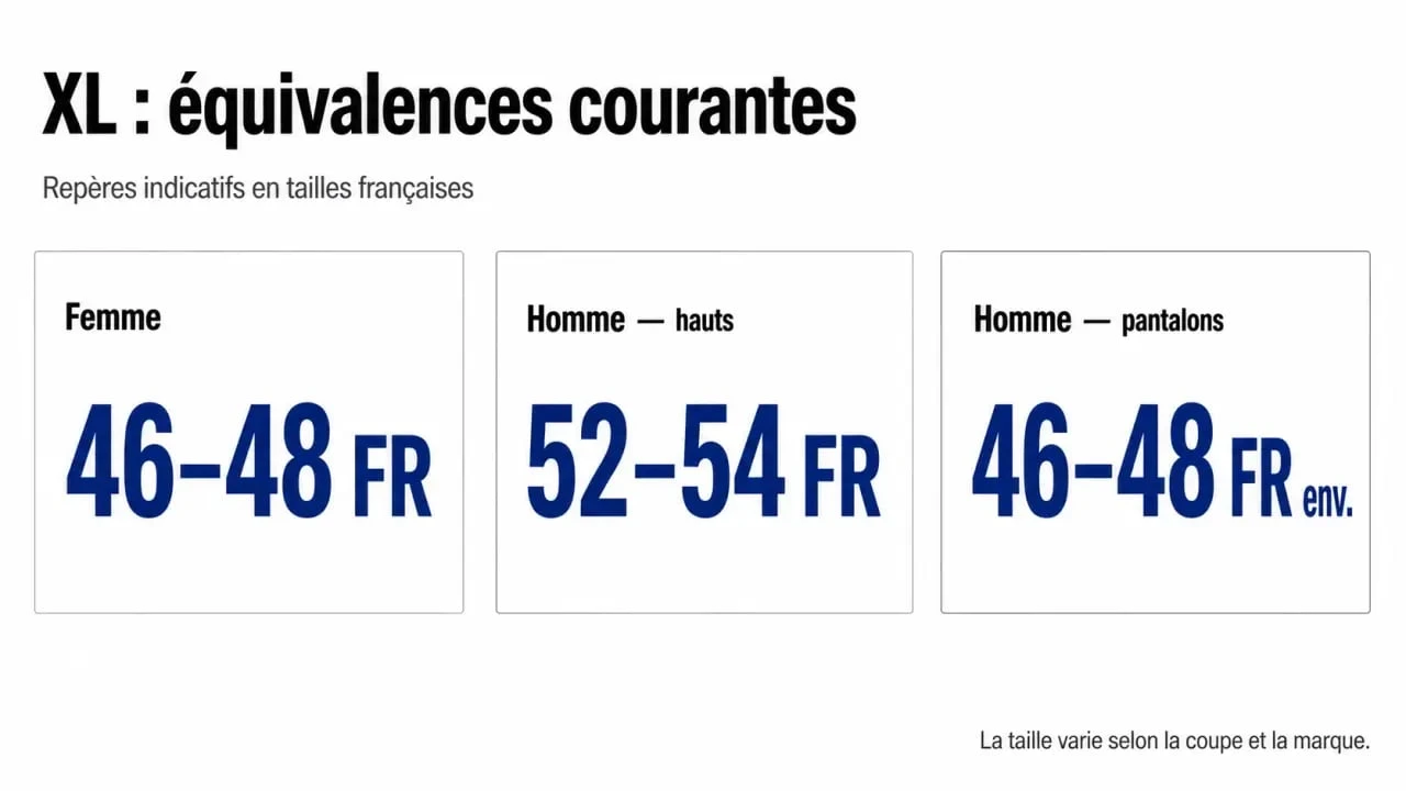 À quelle taille correspond xl : équivalences les plus courantes en taille française pour femme, homme et pantalons