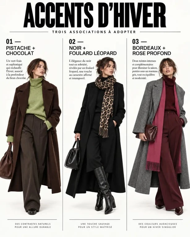 Tendance mode hiver 2025 avec vert pistache, léopard et color-block