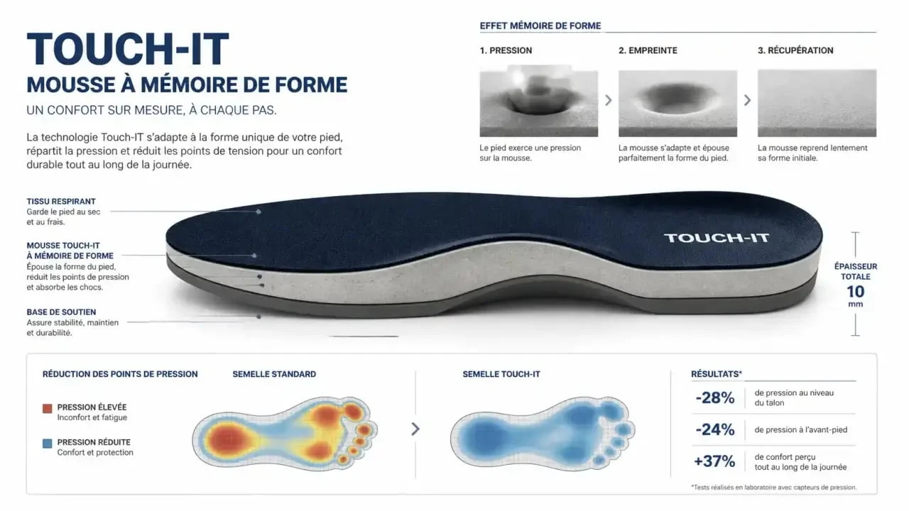 Technologie Touch-IT des tamaris baskets femme : schéma de la semelle à mémoire de forme