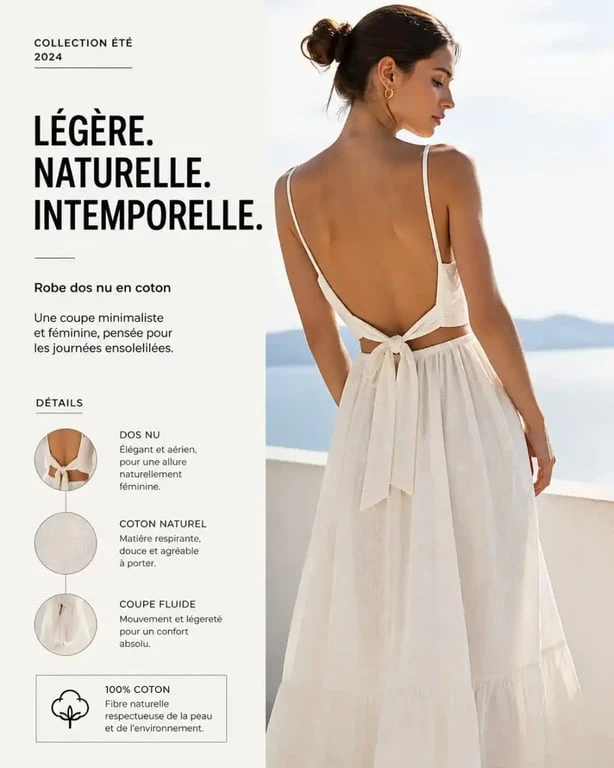 Robe dos nu femme courte en coton pour un look décontracté
