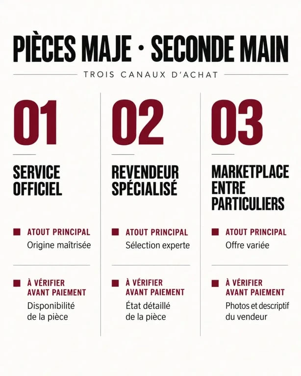 Infographie comparative des canaux pour acheter des pièces Maje seconde main