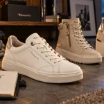 tamaris baskets femme en cuir blanc crème et montantes beige, confort et élégance