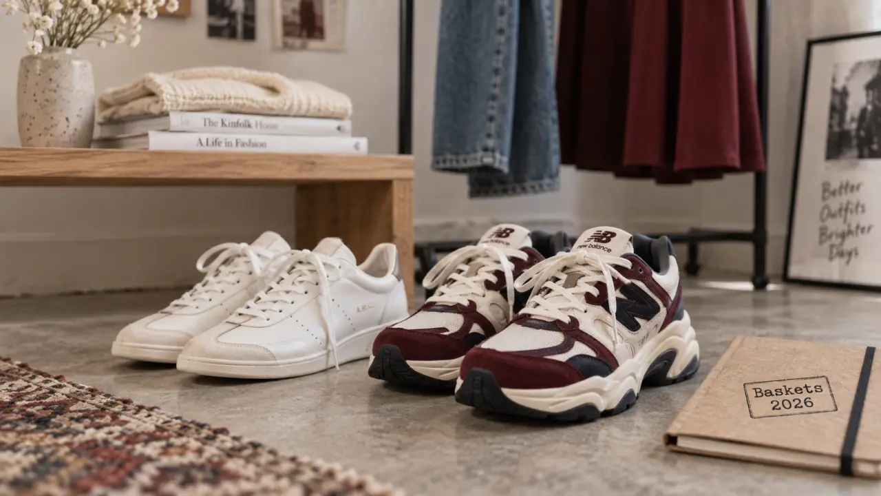 Baskets tendance 2026 femme : baskets fines et chunky blanches