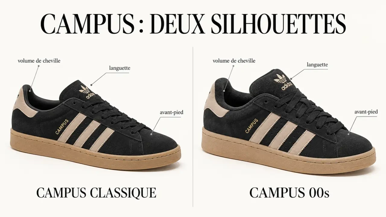 Chaussures Campus classiques et Campus 00s comparées selon leurs proportions